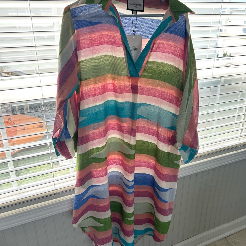 Colorful Striped Midi Kaftan Dress